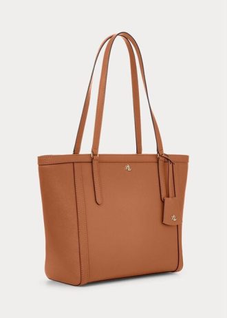Lauren Tan Women’s Ralph Lauren Crosshatch Leather Medium Clare Tote Bags