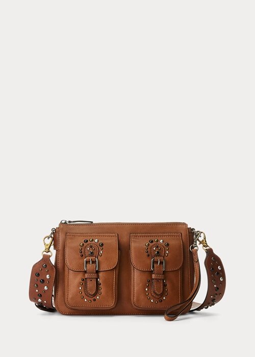 Lauren Tan Women’s Ralph Lauren Studded Leather Medium Noa Crossbody Bags Lauren Tan Women’s Ralph Lauren Studded Leather Medium Noa Crossbody Bags