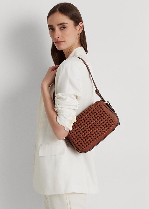 Lauren Tan Women’s Ralph Lauren Woven Leather Small Maddy Shoulder Bags Lauren Tan Women’s Ralph Lauren Woven Leather Small Maddy Shoulder Bags