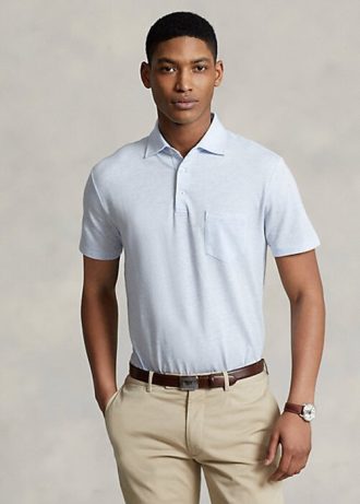 Light Blue Men’s Ralph Lauren Custom Slim Fit Cotton-Linen Polo Shirts