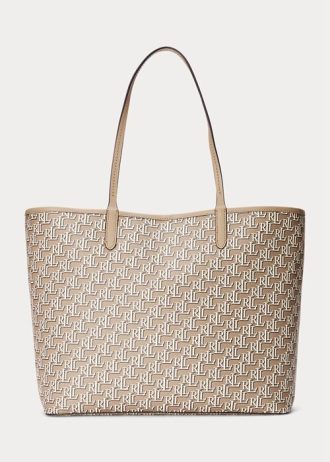 Light Camel Women’s Ralph Lauren Coated Canvas Medium Collins Tote Bags