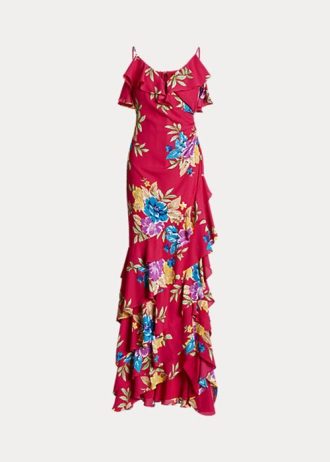 Multicolor Women’s Ralph Lauren Floral Georgette Tiered Gown Dress