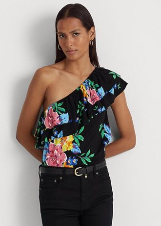 Multicolor Women’s Ralph Lauren Floral Jersey One-Shoulder Tops