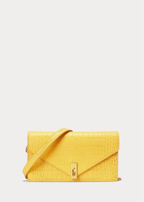 Mustard Women’s Ralph Lauren Polo ID Croc-Embossed Chain Wallets Mustard Women’s Ralph Lauren Polo ID Croc-Embossed Chain Wallets