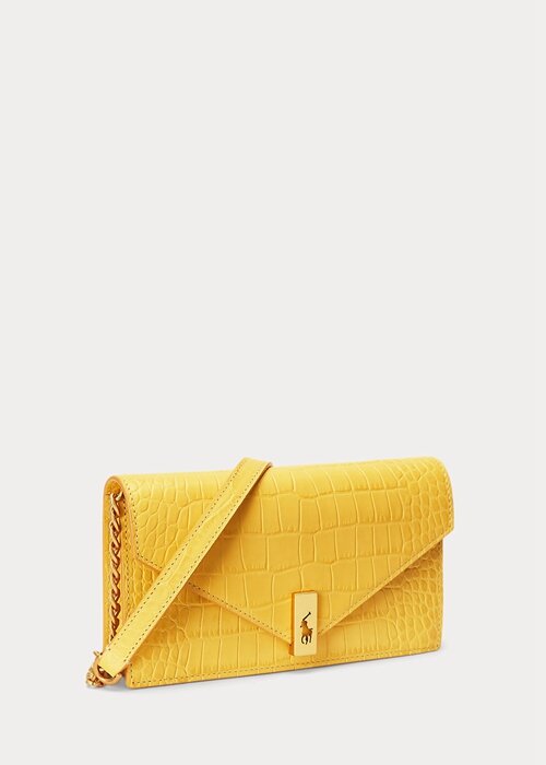 Mustard Women’s Ralph Lauren Polo ID Croc-Embossed Chain Wallets Mustard Women’s Ralph Lauren Polo ID Croc-Embossed Chain Wallets
