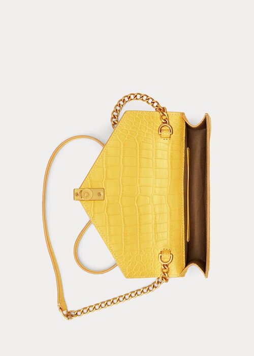Mustard Women’s Ralph Lauren Polo ID Croc-Embossed Chain Wallets Mustard Women’s Ralph Lauren Polo ID Croc-Embossed Chain Wallets