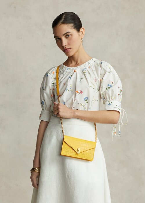 Mustard Women’s Ralph Lauren Polo ID Croc-Embossed Chain Wallets Mustard Women’s Ralph Lauren Polo ID Croc-Embossed Chain Wallets