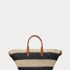 Natural/Black/Lauren Tan Women’s Ralph Lauren Striped Straw Medium Daphney Tote Bags