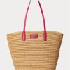 Natural/Sport Pink Women’s Ralph Lauren Leather-Trim Straw Large Brie Tote Bags Natural/Sport Pink Women’s Ralph Lauren Leather-Trim Straw Large Brie Tote Bags