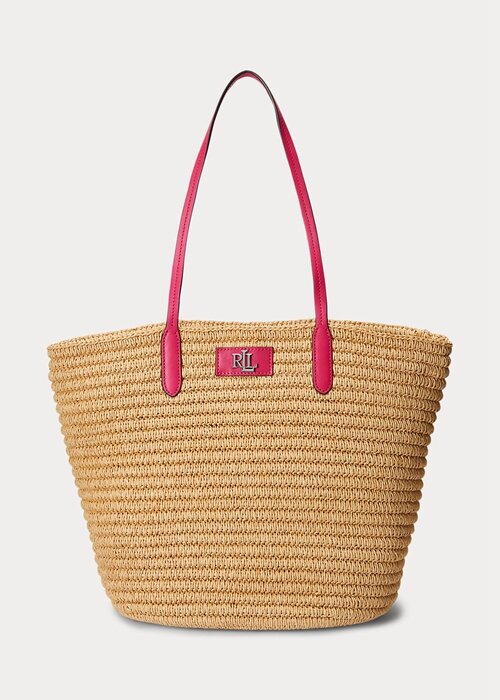 Natural/Sport Pink Women’s Ralph Lauren Leather-Trim Straw Large Brie Tote Bags Natural/Sport Pink Women’s Ralph Lauren Leather-Trim Straw Large Brie Tote Bags