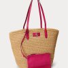 Natural/Sport Pink Women’s Ralph Lauren Leather-Trim Straw Large Brie Tote Bags Natural/Sport Pink Women’s Ralph Lauren Leather-Trim Straw Large Brie Tote Bags