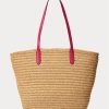 Natural/Sport Pink Women’s Ralph Lauren Leather-Trim Straw Large Brie Tote Bags Natural/Sport Pink Women’s Ralph Lauren Leather-Trim Straw Large Brie Tote Bags