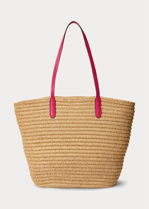 Natural/Sport Pink Women’s Ralph Lauren Leather-Trim Straw Large Brie Tote Bags Natural/Sport Pink Women’s Ralph Lauren Leather-Trim Straw Large Brie Tote Bags