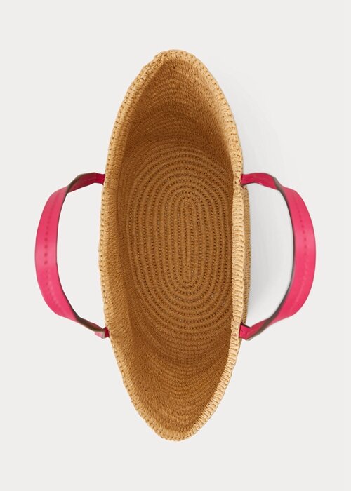 Natural/Sport Pink Women’s Ralph Lauren Leather-Trim Straw Large Brie Tote Bags Natural/Sport Pink Women’s Ralph Lauren Leather-Trim Straw Large Brie Tote Bags