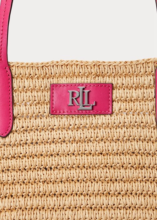 Natural/Sport Pink Women’s Ralph Lauren Leather-Trim Straw Large Brie Tote Bags Natural/Sport Pink Women’s Ralph Lauren Leather-Trim Straw Large Brie Tote Bags