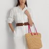 Natural/Sport Pink Women’s Ralph Lauren Leather-Trim Straw Large Brie Tote Bags Natural/Sport Pink Women’s Ralph Lauren Leather-Trim Straw Large Brie Tote Bags