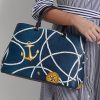 Nautical Rope Print Women’s Ralph Lauren Crosshatch Leather Large Hanna Satchel Bags