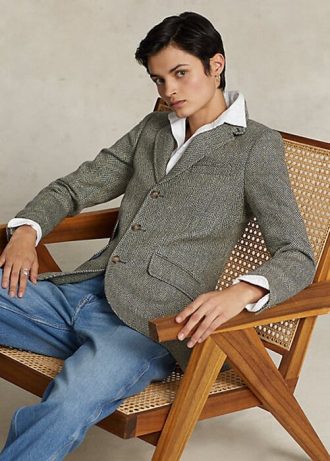 Navy / Cream Women’s Ralph Lauren Linen-Blend Herringbone Hacking Blazers