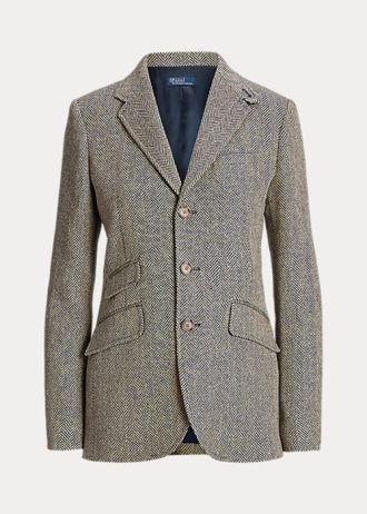 Navy / Cream Women’s Ralph Lauren Linen-Blend Herringbone Hacking Blazers