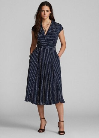 Navy / Cream Women’s Ralph Lauren Polka-Dot Silk Georgette Dress Navy / Cream Women’s Ralph Lauren Polka-Dot Silk Georgette Dress