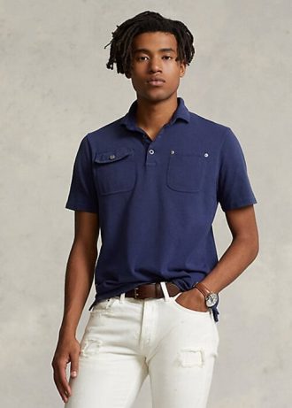 Navy Men’s Ralph Lauren Classic Fit Mesh Pocket Polo Shirts