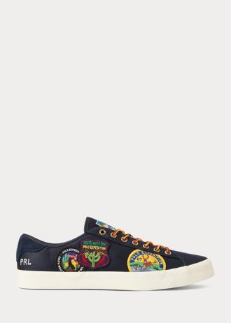 Navy Men’s Ralph Lauren Nelson Logo-Patch Twill Sneakers