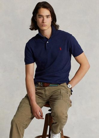 Navy Men’s Ralph Lauren Slim Fit Mesh  Polo Shirts