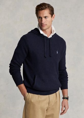 Navy Men’s Ralph Lauren Textured Cotton Hooded Jumper  Sweaters
