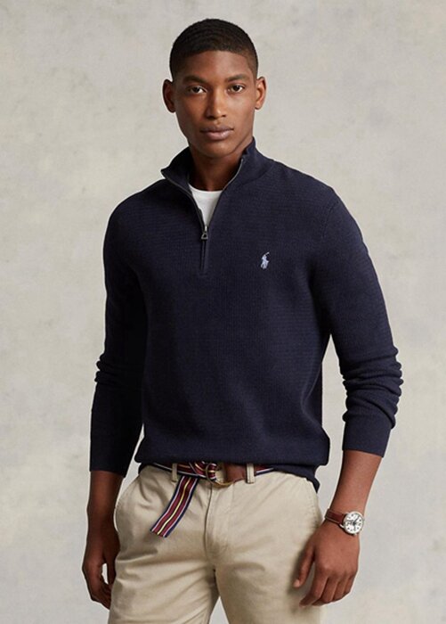 Navy Men’s Ralph Lauren Textured Cotton Quarter-zip Jumper Sweaters Navy Men’s Ralph Lauren Textured Cotton Quarter-zip Jumper Sweaters