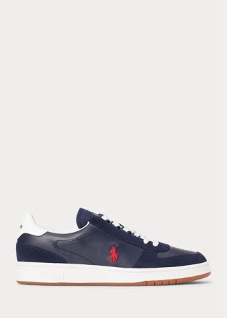 Navy / Red Men’s Ralph Lauren Court Leather-Suede Sneakers
