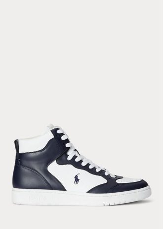 Navy / White Men’s Ralph Lauren Court Leather High-Top Sneakers
