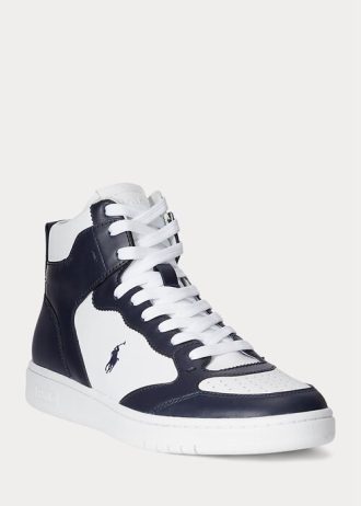 Navy / White Men’s Ralph Lauren Court Leather High-Top Sneakers