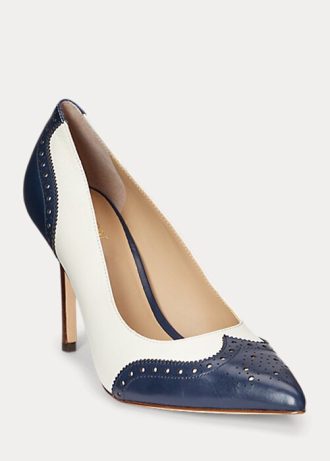 Navy / White Women’s Ralph Lauren Lynden Nappa & Burnished Leather Heels