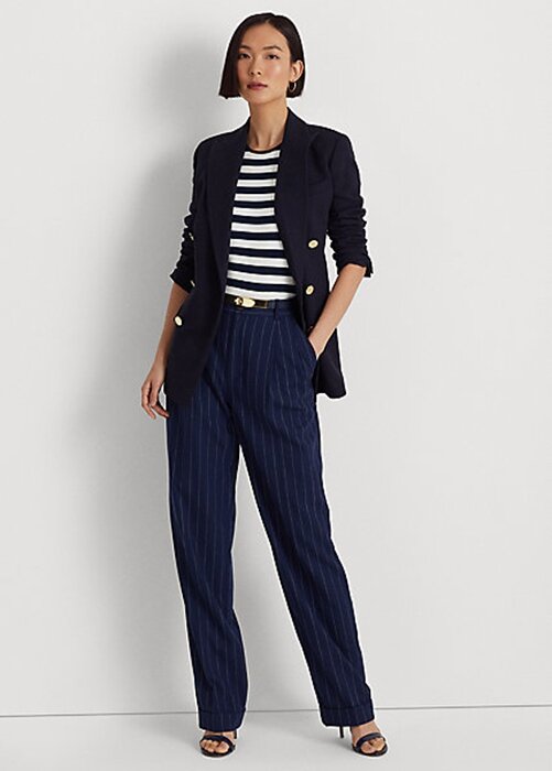Navy / White Women’s Ralph Lauren Pinstripe Twill Straight Pants Navy / White Women’s Ralph Lauren Pinstripe Twill Straight Pants