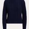 Navy Women’s Ralph Lauren Aran-Knit Cotton Boatneck Sweaters