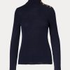 Navy Women’s Ralph Lauren Buttoned Cashmere Turtleneck Sweaters