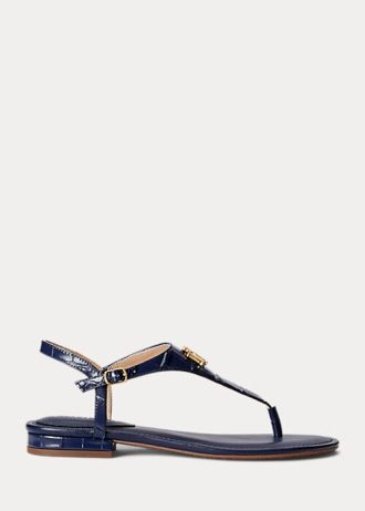 Navy Women’s Ralph Lauren Ellington Embossed Leather Sandals