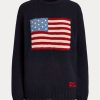 Navy Women’s Ralph Lauren Flag Cashmere Crewneck Sweaters