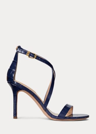 Navy Women’s Ralph Lauren Gabriele Embossed Leather Sandals