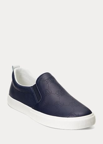 Navy Women’s Ralph Lauren Haddley Logo Leather Slip-On Sneakers