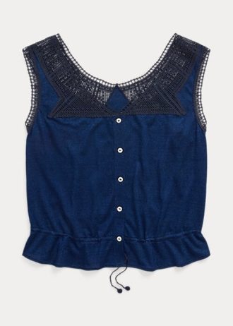 Navy Women’s Ralph Lauren Indigo Crochet-trim Camisole  Shirts