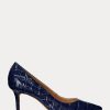 Navy Women’s Ralph Lauren Lanette Embossed Leather Heels