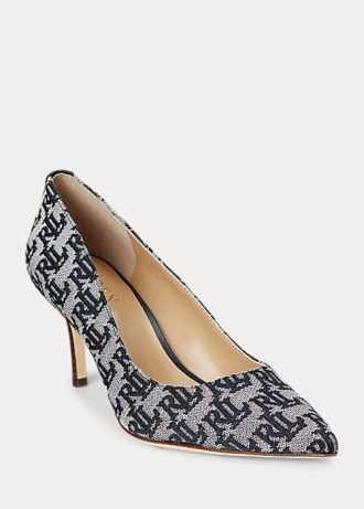 Navy Women’s Ralph Lauren Lanette Monogram Jacquard Heels