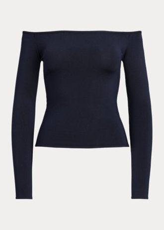 Navy Women’s Ralph Lauren Mulberry Silk Off-the-Shoulder Sweaters