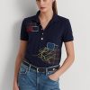 Navy Women’s Ralph Lauren Patchwork Piqué Polo Shirts Navy Women’s Ralph Lauren Patchwork Piqué Polo Shirts