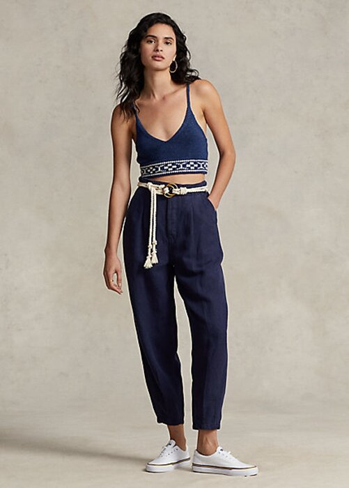 Navy Women’s Ralph Lauren Pleated Linen-Blend Twill Pants Navy Women’s Ralph Lauren Pleated Linen-Blend Twill Pants