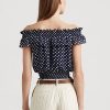 Navy Women’s Ralph Lauren Polka-dot Off-the-shoulder Blouse Shirts Navy Women’s Ralph Lauren Polka-dot Off-the-shoulder Blouse Shirts
