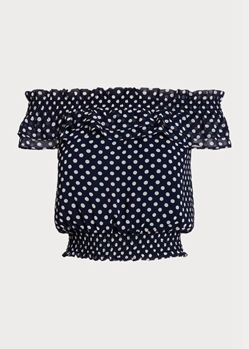 Navy Women’s Ralph Lauren Polka-dot Off-the-shoulder Blouse Tops Navy Women’s Ralph Lauren Polka-dot Off-the-shoulder Blouse Tops