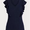 Navy Women’s Ralph Lauren Ruffle-trim Rib-knit T Shirts Navy Women’s Ralph Lauren Ruffle-trim Rib-knit T Shirts
