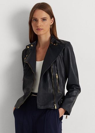 Navy Women’s Ralph Lauren Tumbled Leather Moto Jackets